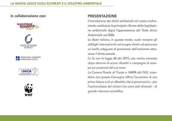 Convegno “La nuova legge sugli ecoreati e il disastro ambientale”, organizzato dalla Camera Penale di Trieste