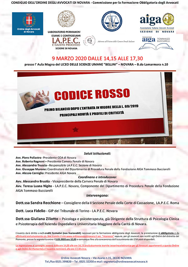 Codice rosso. Primo bilancio dopo l’entrata in vigore della L. 69/2019. Principali novità e profili di criticità. Codice rosso. Primo bilancio dopo l’entrata in vigore della L. 69/2019. Principali novità e profili di criticità.