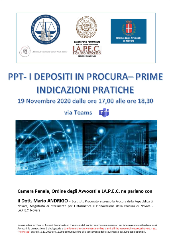 I depositi in Procura - Prime indicazioni pratiche. I depositi in Procura - Prime indicazioni pratiche.