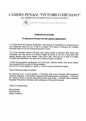 22 Novembre 2012: Comunicato stampa.